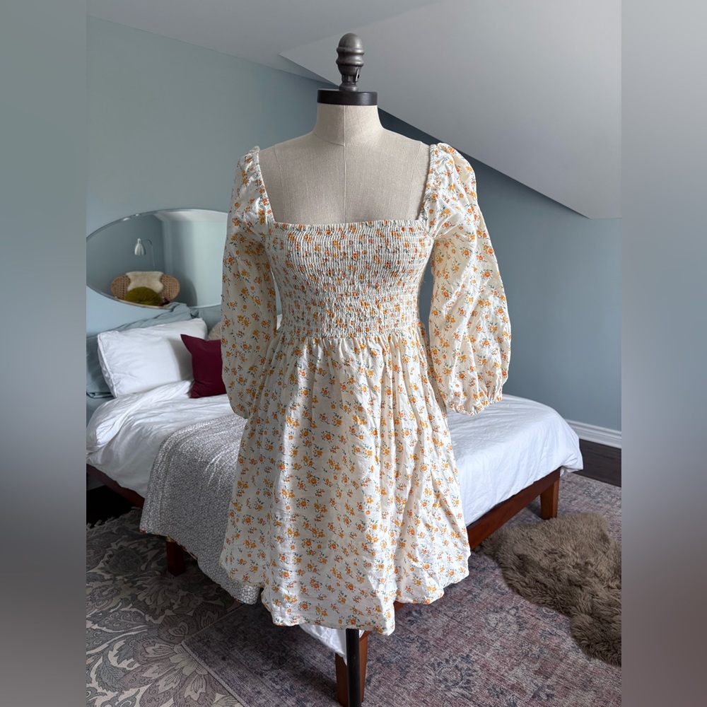 Urban Outfitters White Floral Long Sleeve Dress